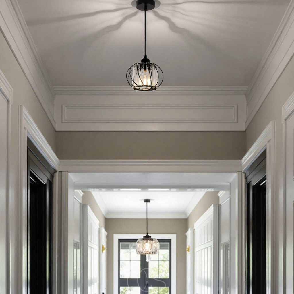 OCS - Lampada a Sospensione Nordic con Vetro Sferico – Design Nero