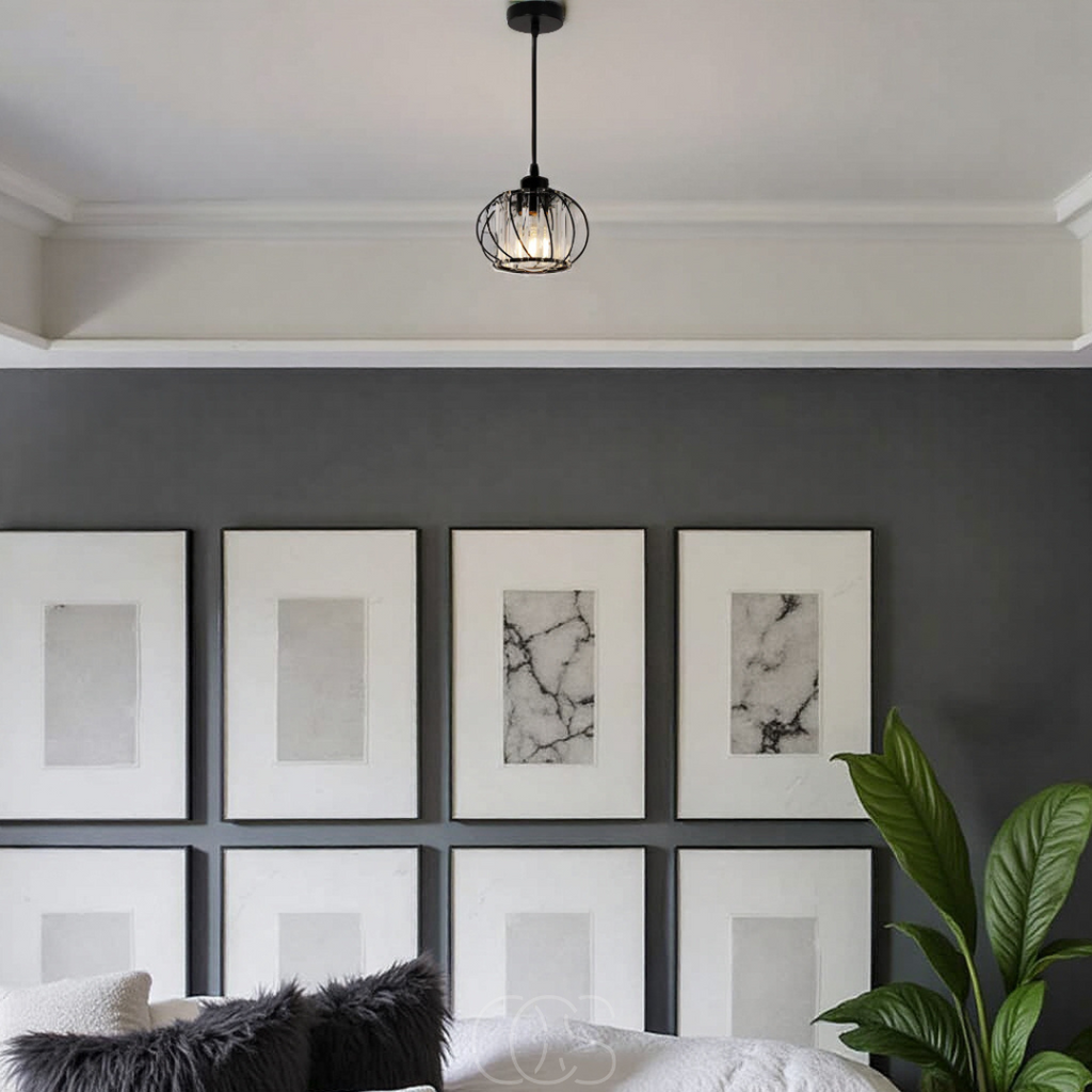 OCS - Lampada a Sospensione Nordic con Vetro Sferico – Design Nero