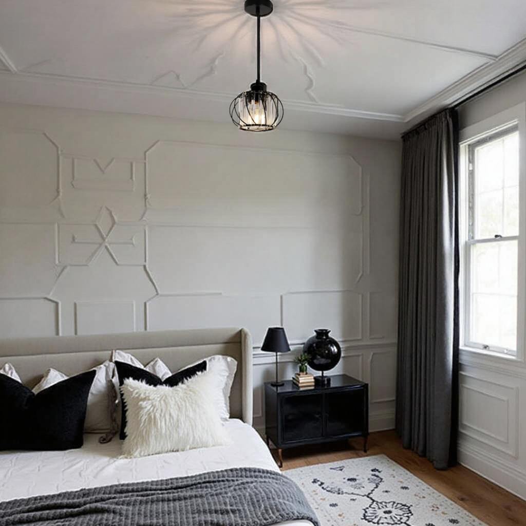 OCS - Lampada a Sospensione Nordic con Vetro Sferico – Design Nero