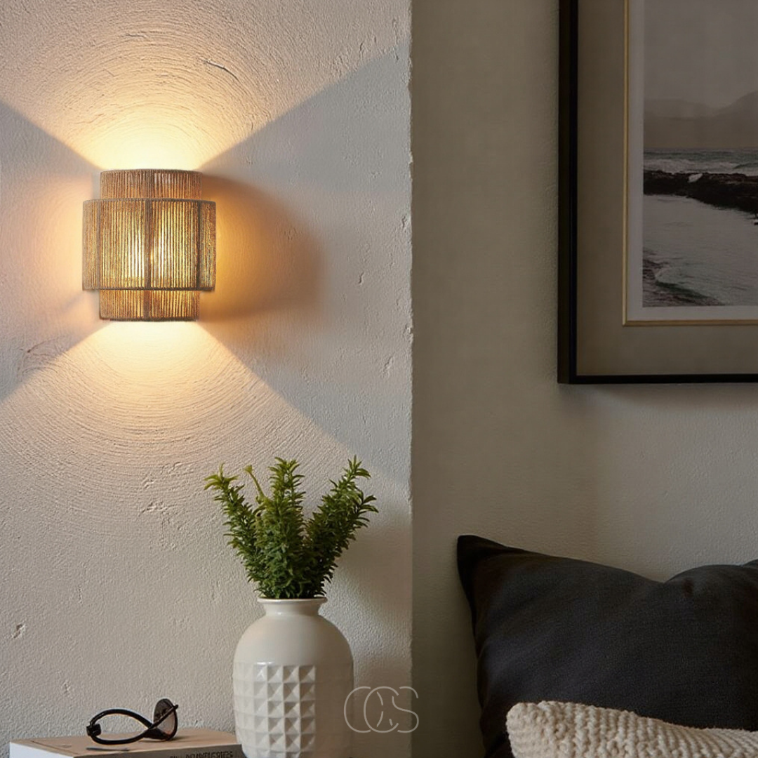 OCS - Lampada da Parete Boho in Rattan