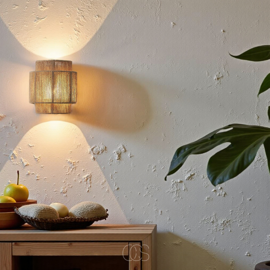 OCS - Lampada da Parete Boho in Rattan
