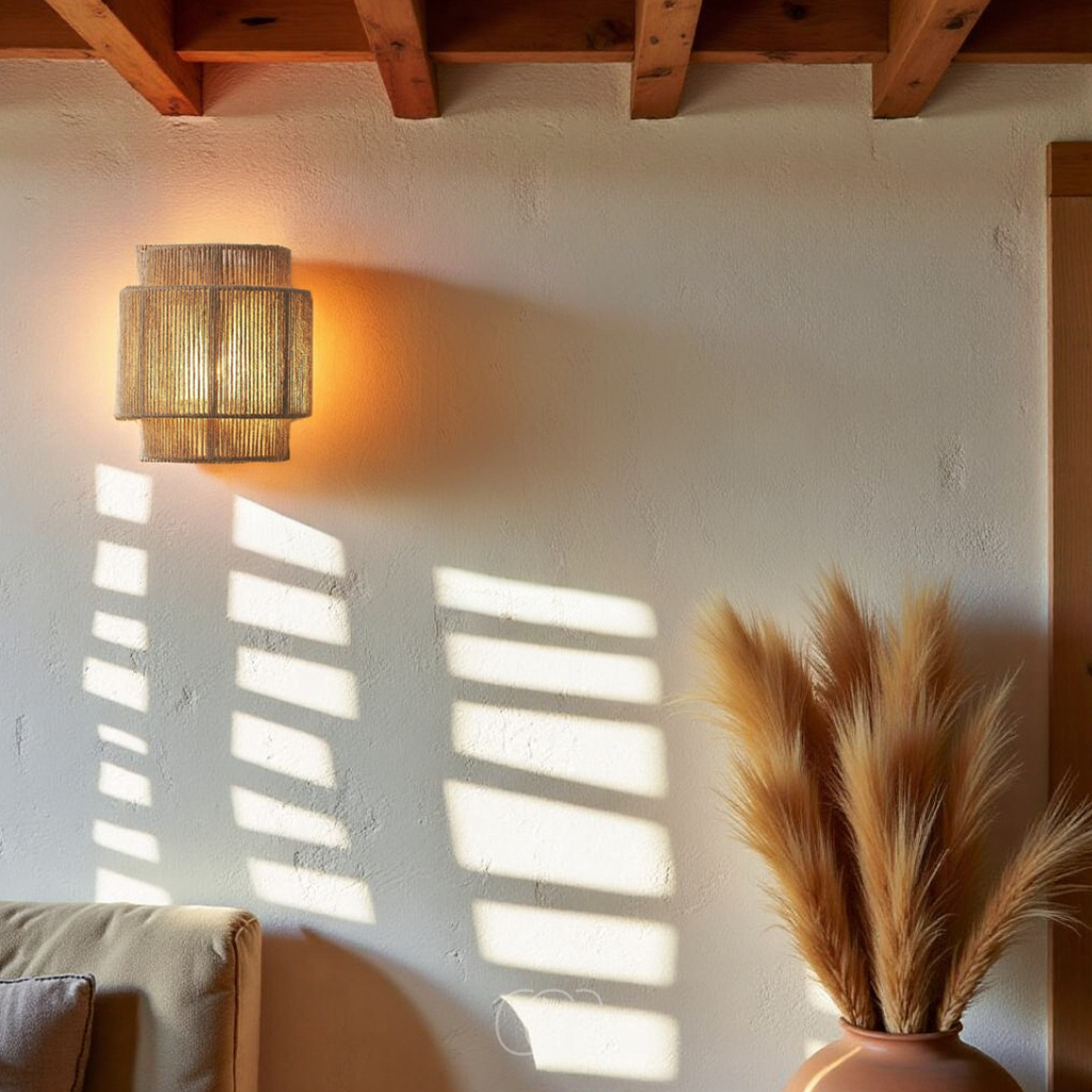OCS - Lampada da Parete Boho in Rattan