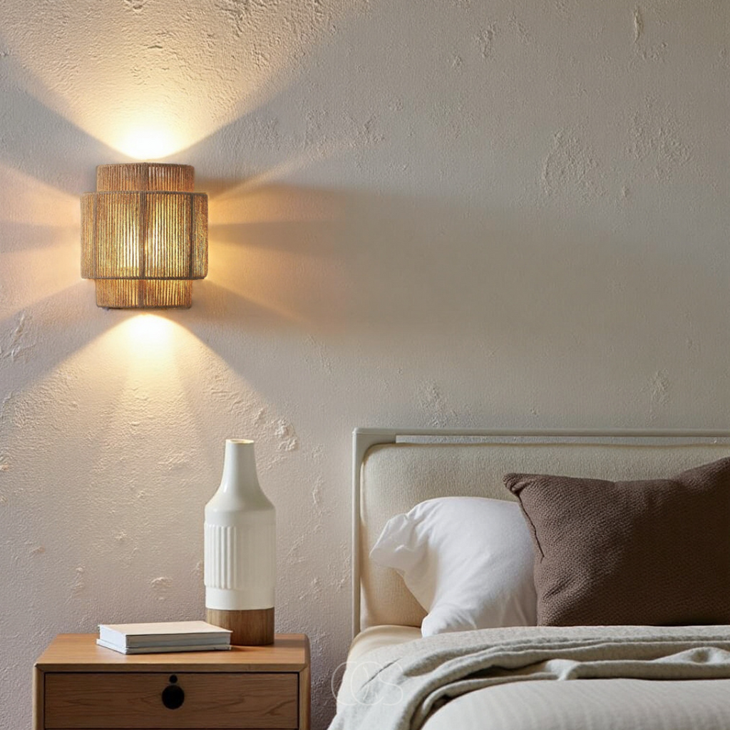 OCS - Lampada da Parete Boho in Rattan