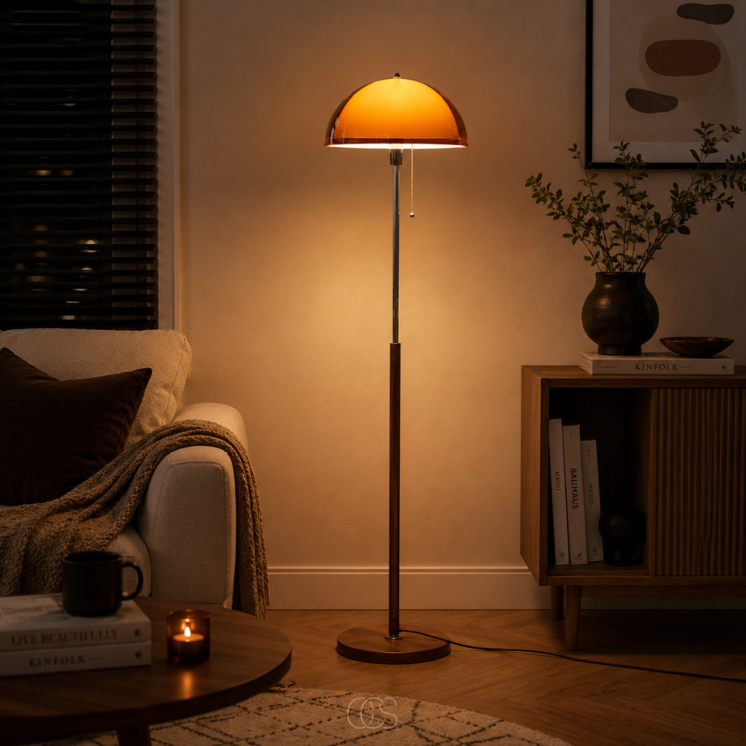 OCS - Coby Bauhaus Lampada da Terra a Fungo - Design Retro con Corda di Trazione