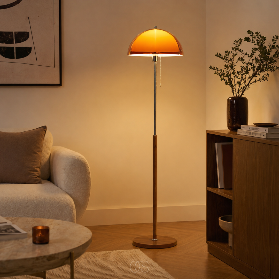 OCS - Coby Bauhaus Lampada da Terra a Fungo - Design Retro con Corda di Trazione