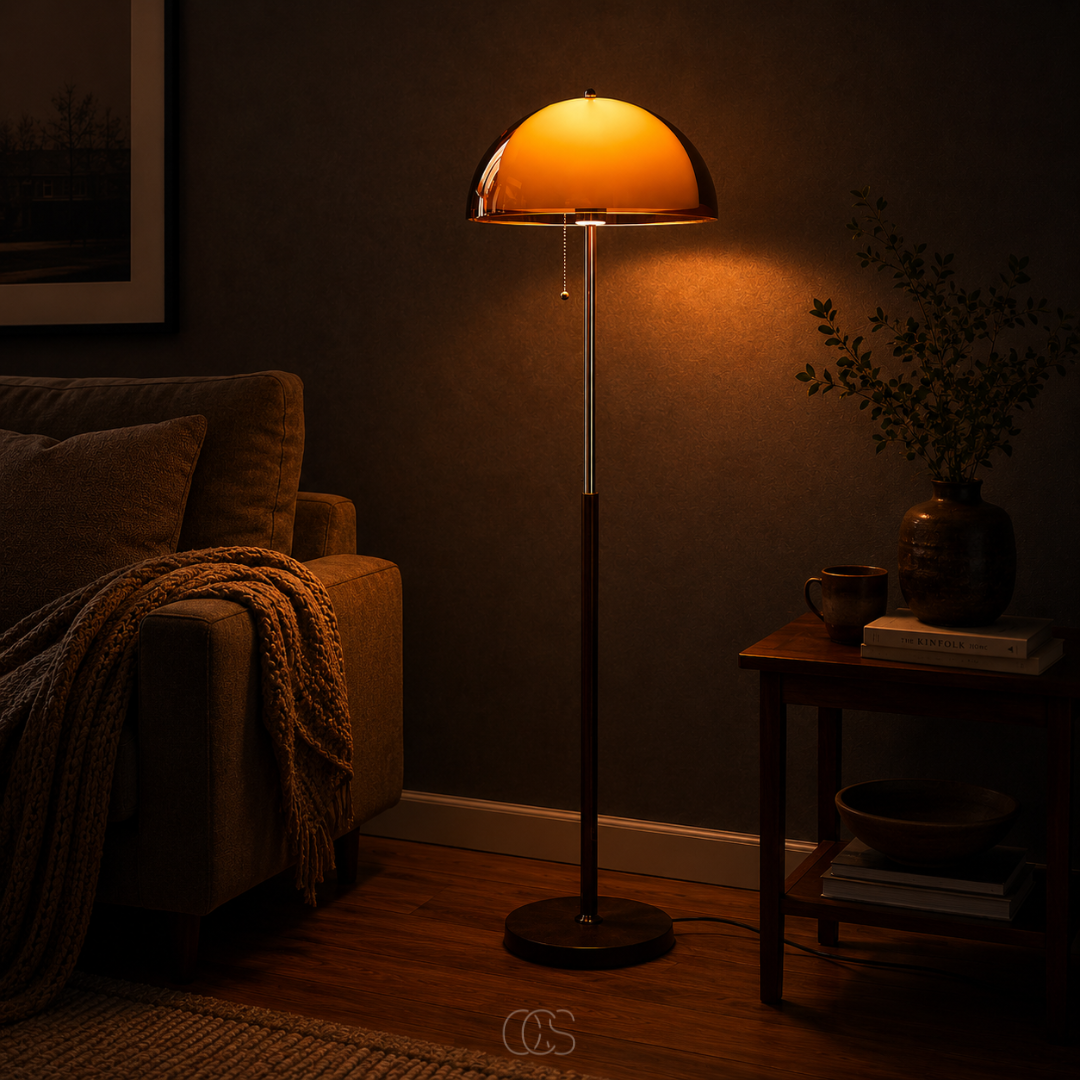 OCS - Coby Bauhaus Lampada da Terra a Fungo - Design Retro con Corda di Trazione