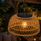 OCS - Lampada a Sospensione Solare in Rattan - Lampada da Esterno Senza Fili con Luce Calda e Atmosferica