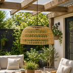 OCS - Lampada a Sospensione Solare in Rattan - Lampada da Esterno Senza Fili con Luce Calda e Atmosferica