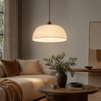 OCS - Lampada a sospensione Trampa Japandi in legno e lino - illuminazione calda e accogliente