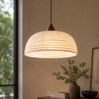 OCS - Lampada a sospensione Trampa Japandi in legno e lino - illuminazione calda e accogliente