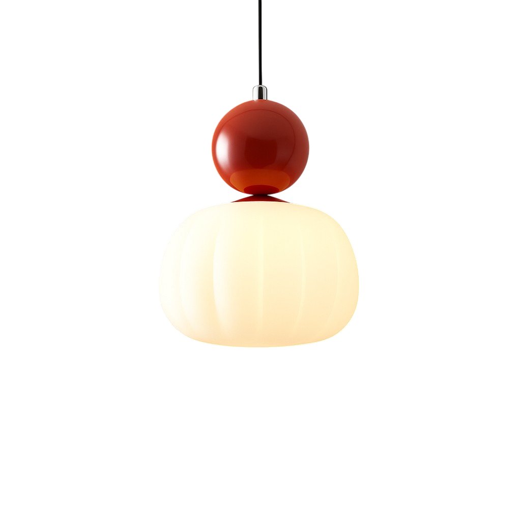 Lampada a sospensione in vetro opale con cappuccio sferico colorato
