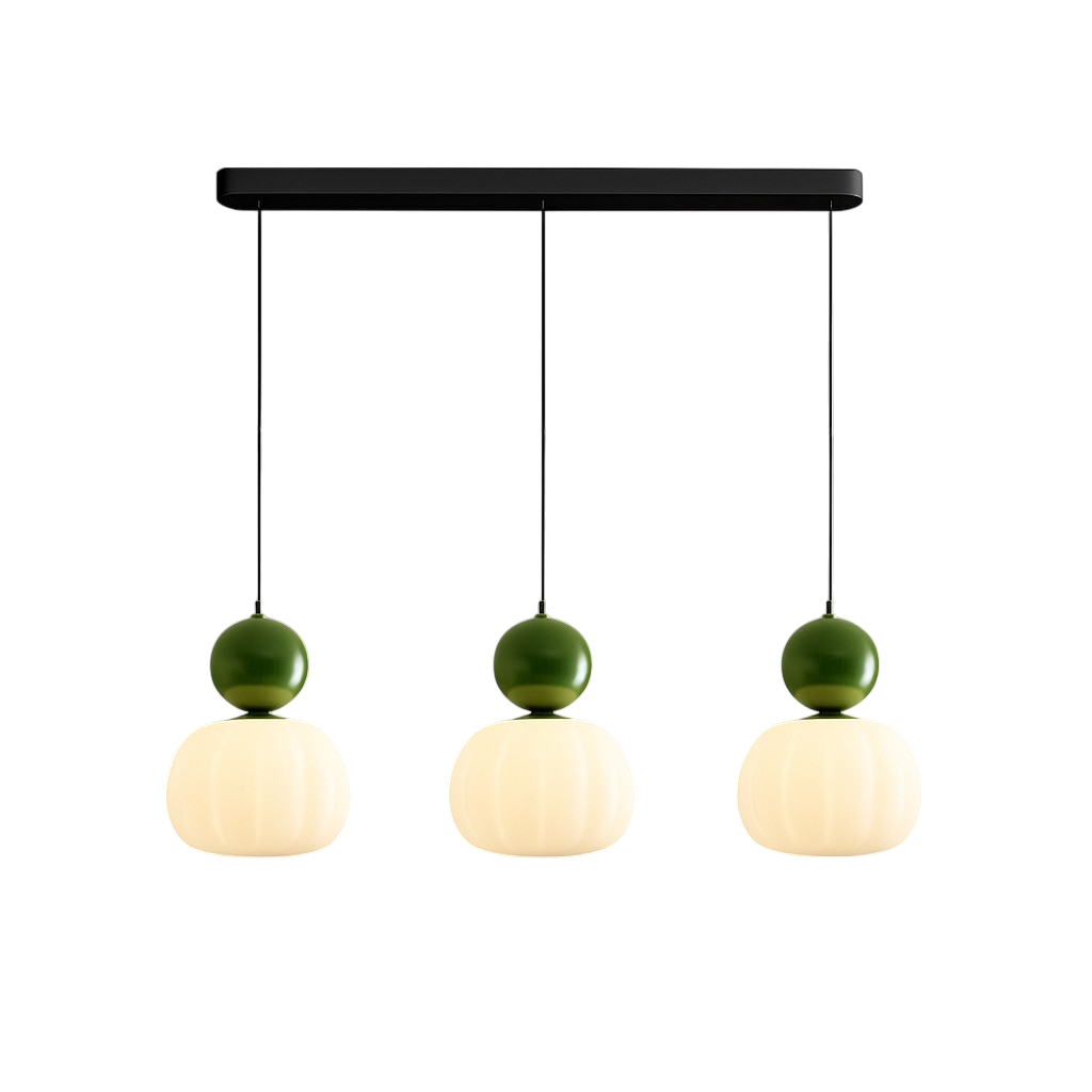 Lampada a sospensione in vetro opale con cappuccio sferico colorato