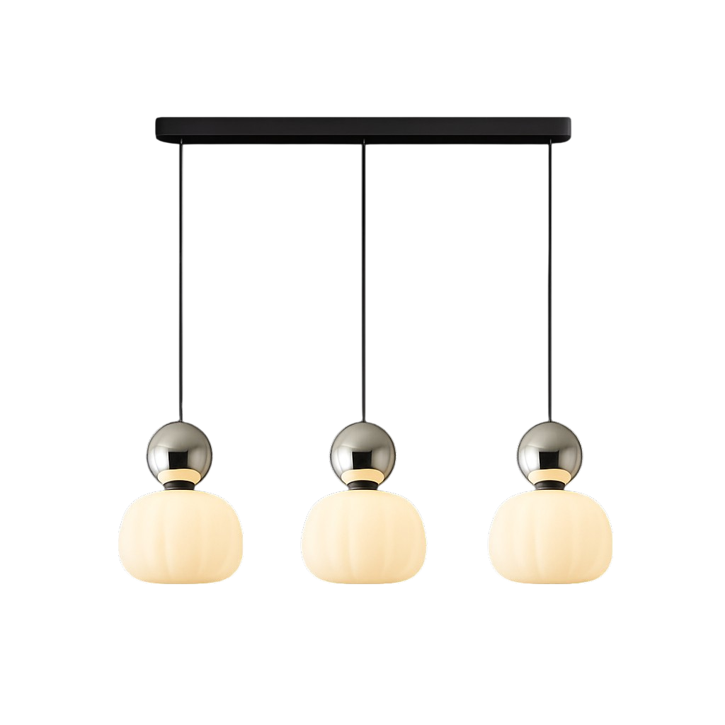 Lampada a sospensione in vetro opale con cappuccio sferico colorato
