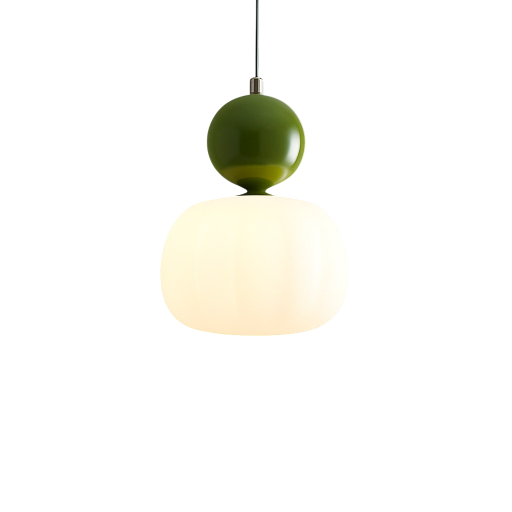 Lampada a sospensione in vetro opale con cappuccio sferico colorato