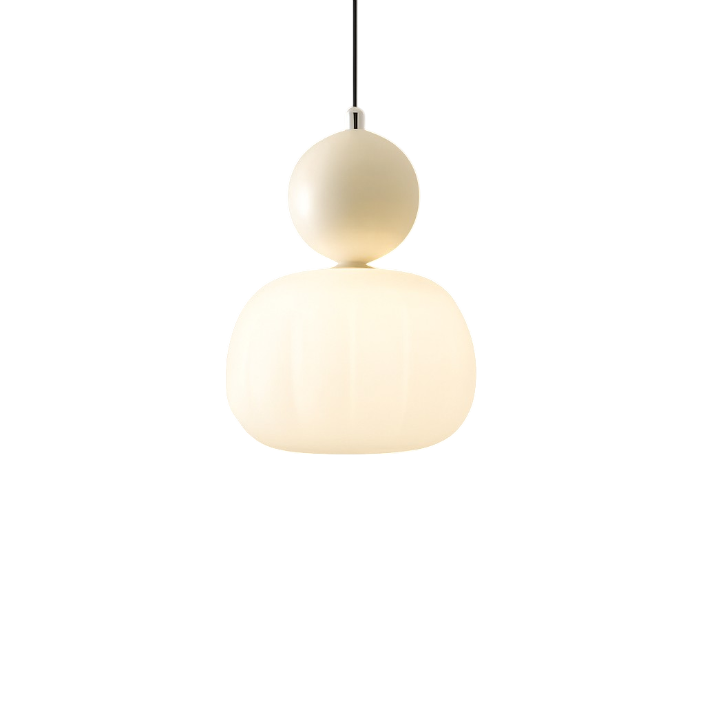 Lampada a sospensione in vetro opale con cappuccio sferico colorato