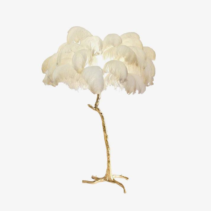 Lampada da terra in ottone con piume di struzzo