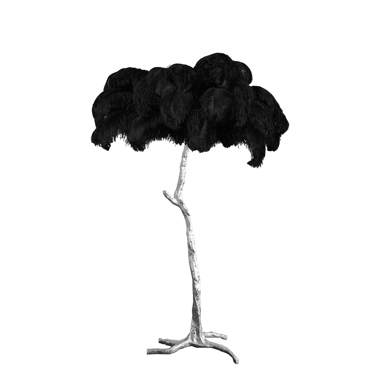 Lampada da terra in ottone con piume di struzzo