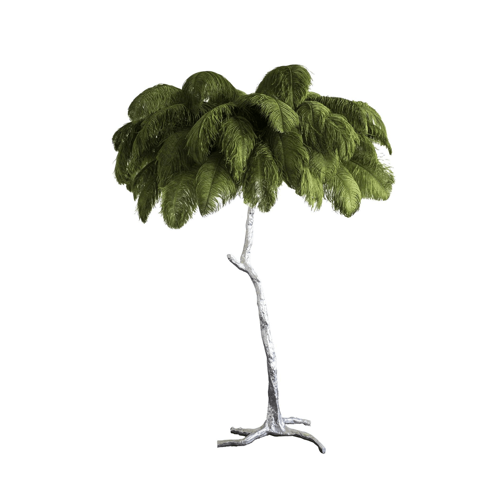 Lampada da terra in ottone con piume di struzzo