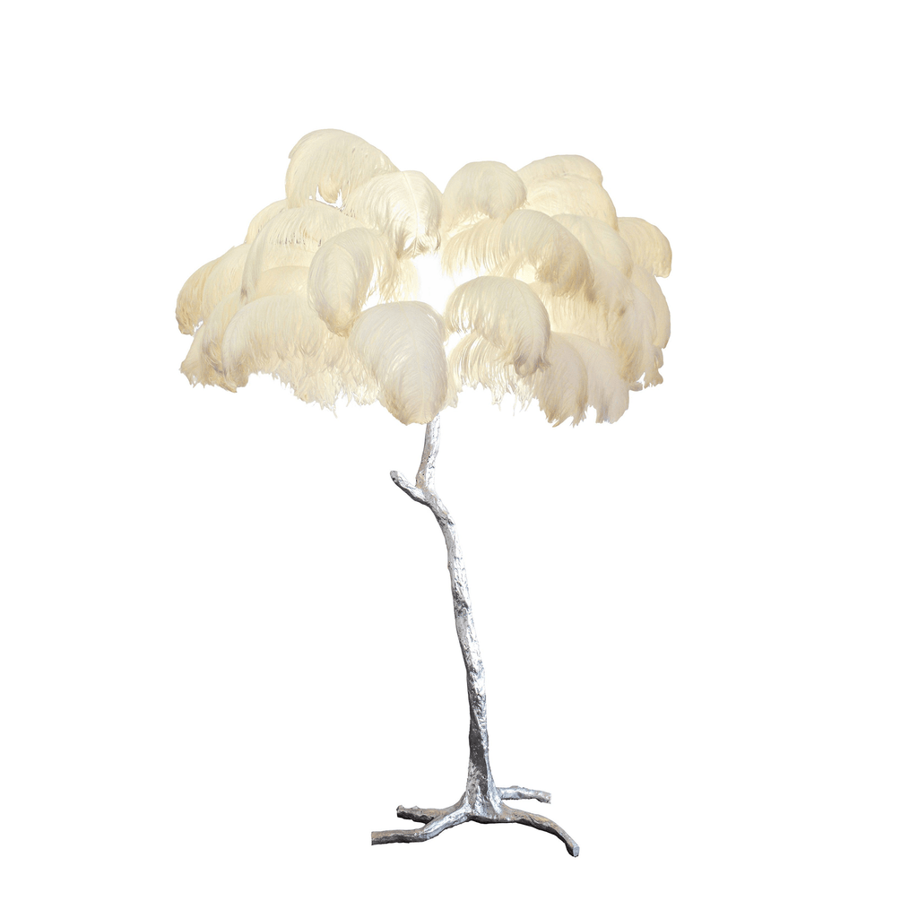 Lampada da terra in ottone con piume di struzzo