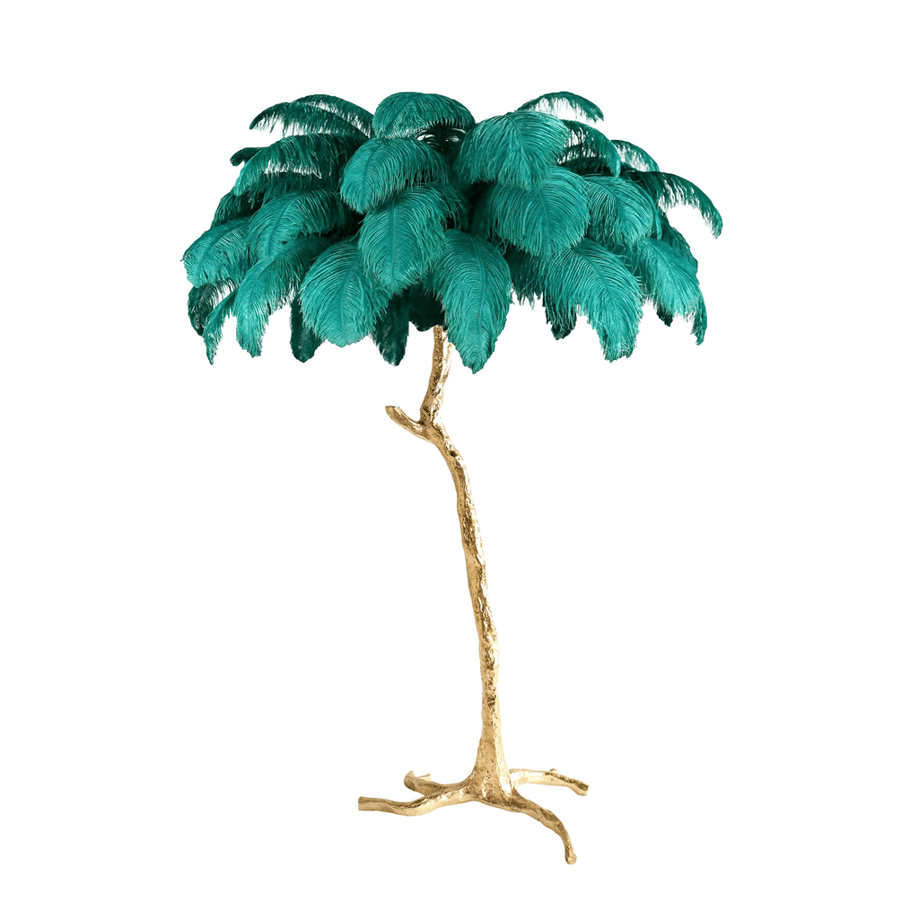 Lampada da terra in ottone con piume di struzzo