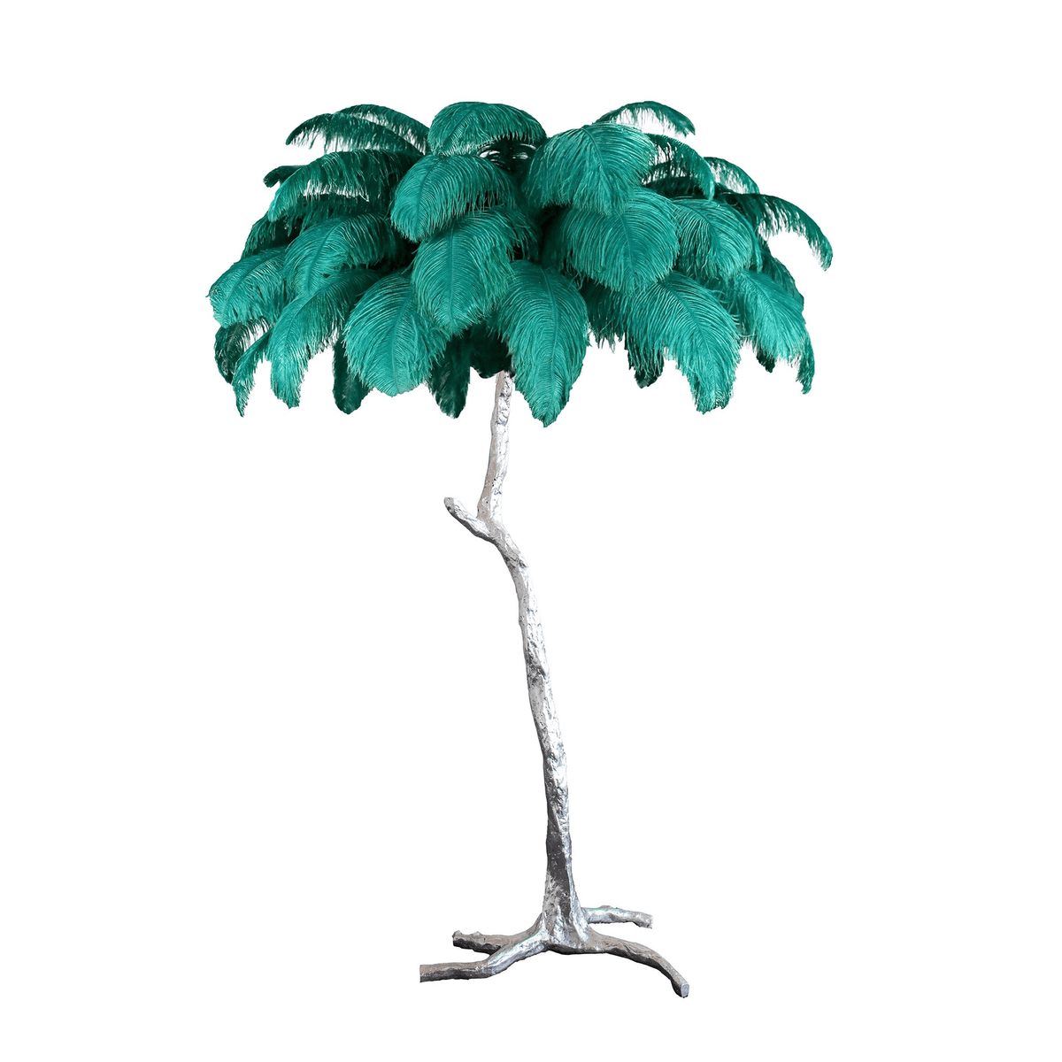 Lampada da terra in ottone con piume di struzzo