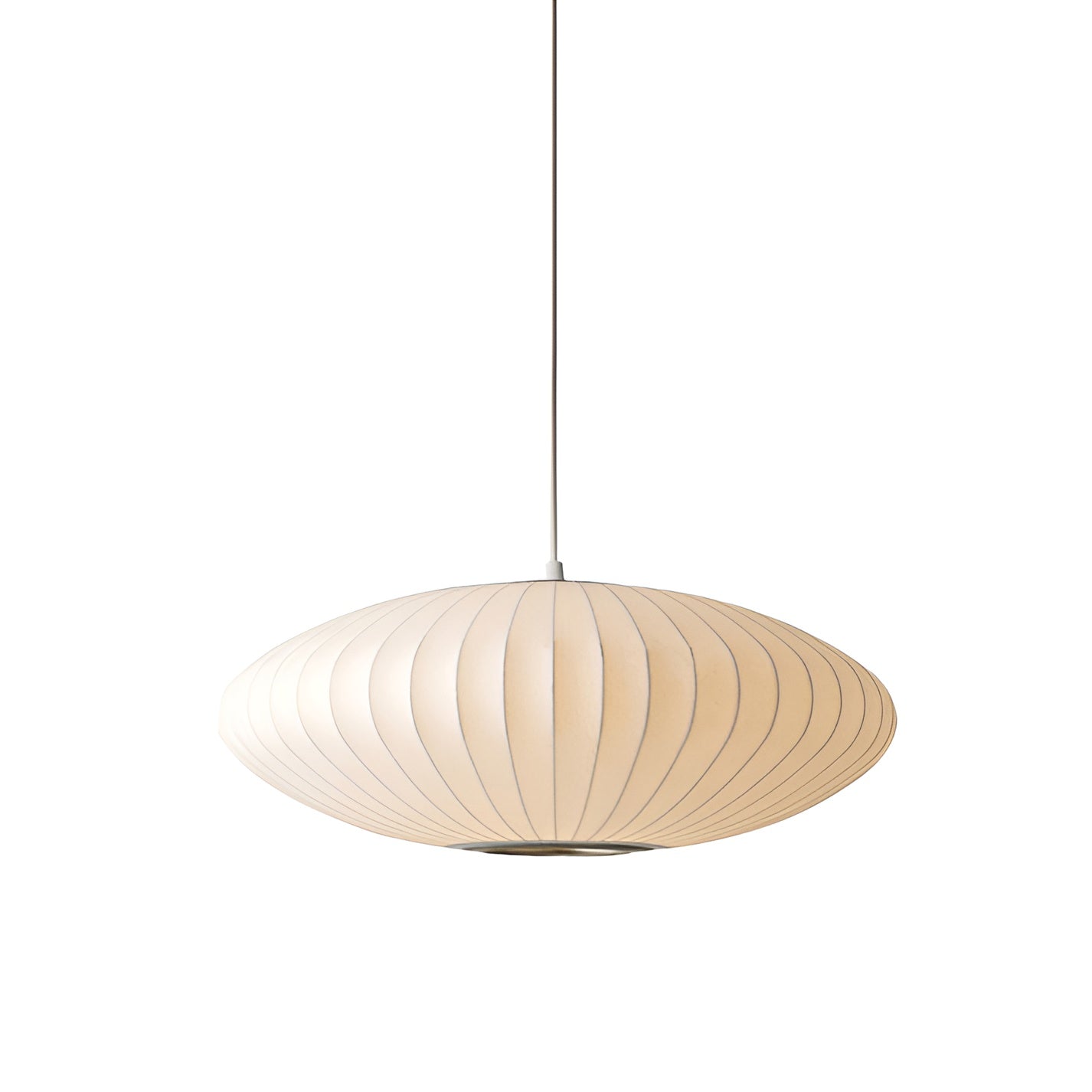 Lampada a sospensione ovale con paralume a righe verticali
