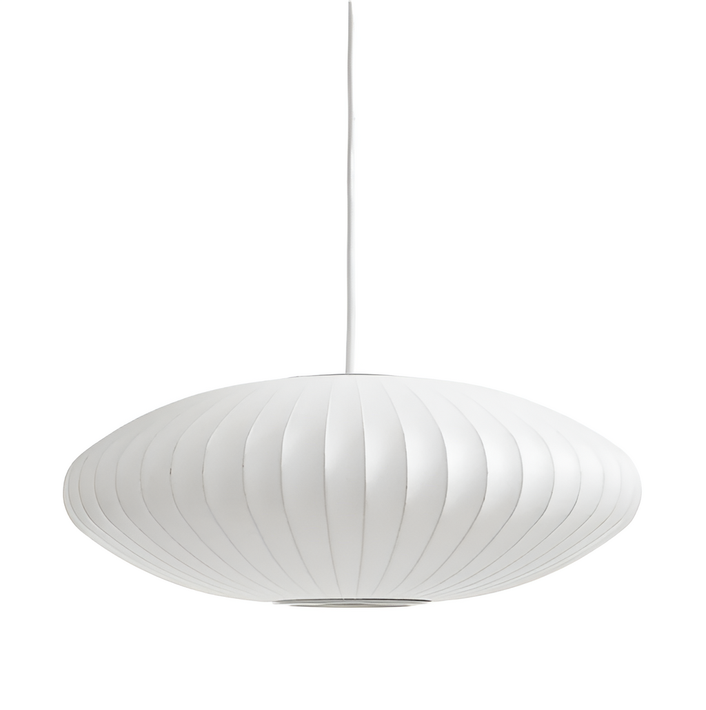 Lampada a sospensione ovale con paralume a righe verticali