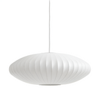 Lampada a sospensione ovale con paralume a righe verticali