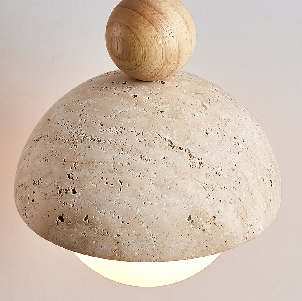 Lampada a Sospensione Vaire in Vetro e Travertino