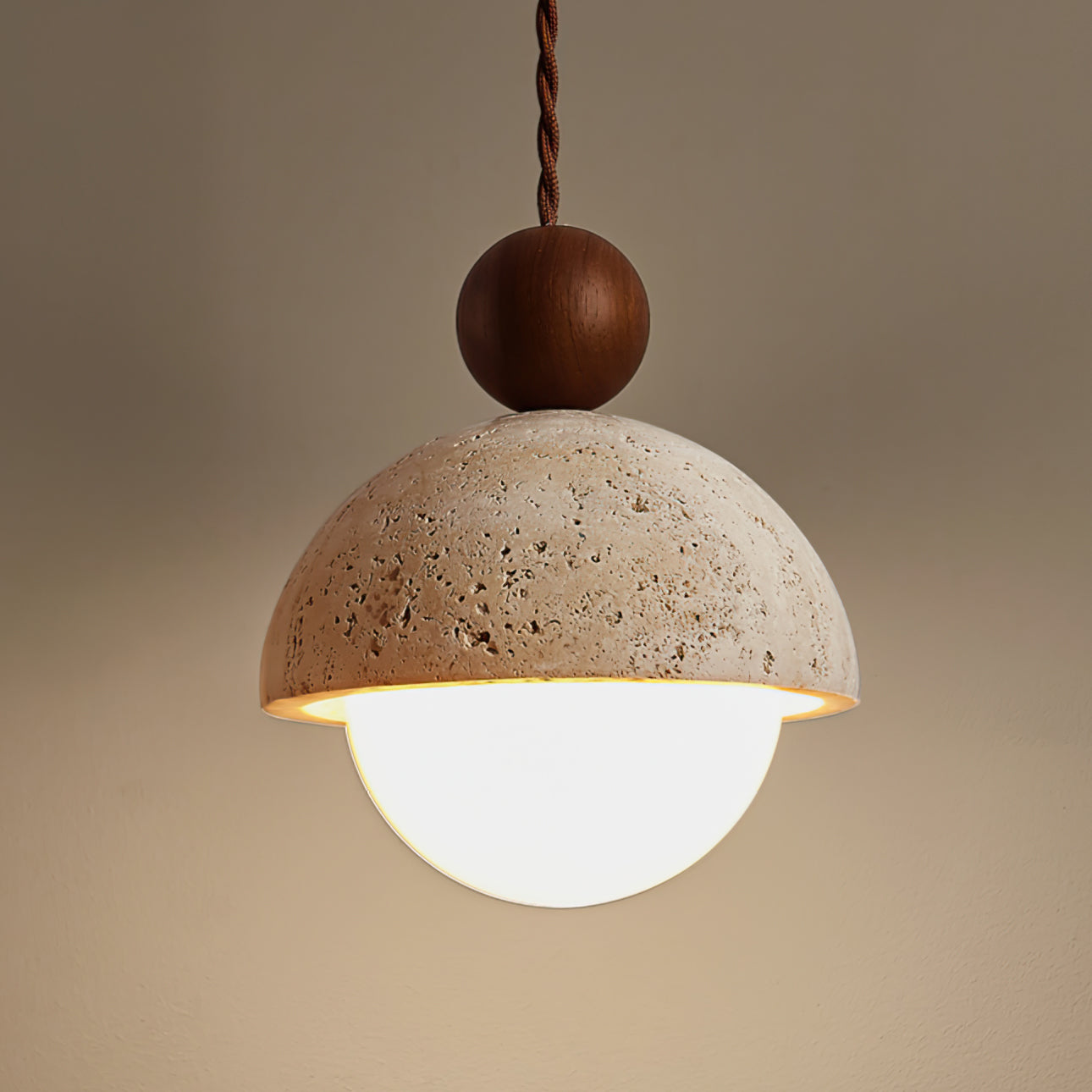 Lampada a Sospensione Vaire in Vetro e Travertino