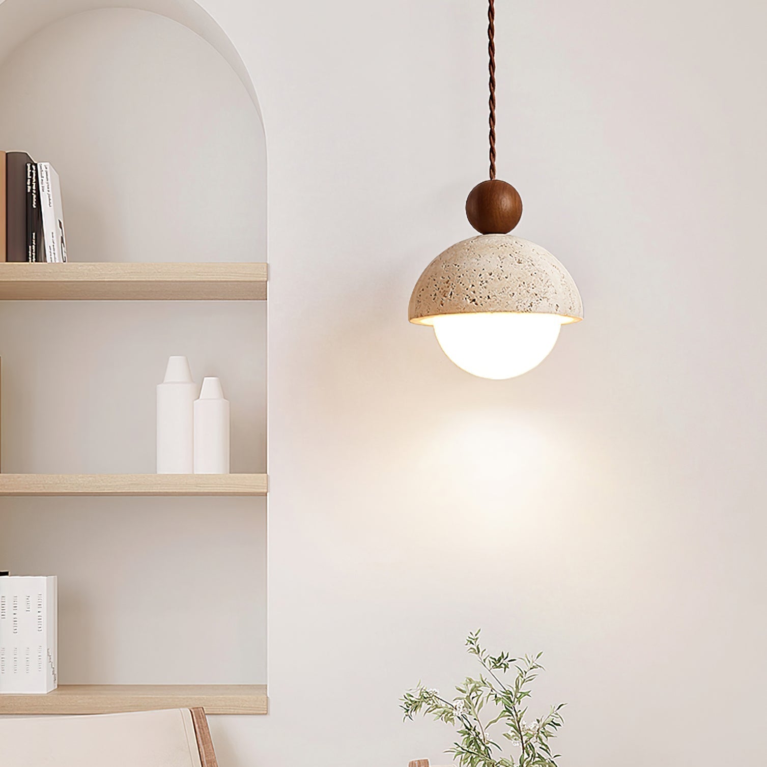 Lampada a Sospensione Vaire in Vetro e Travertino