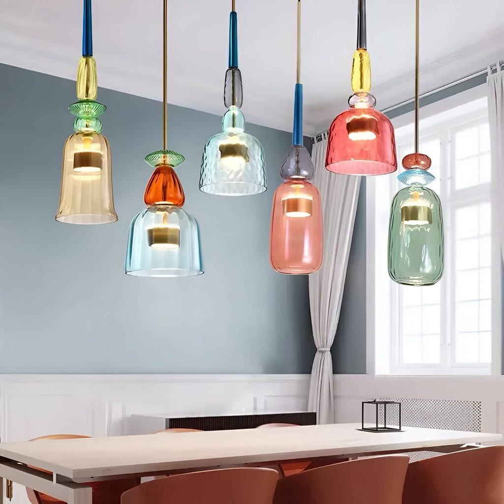 Lampada a sospensione in vetro colorato pastello con paralume a campana