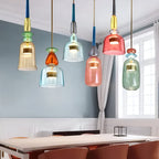 Lampada a sospensione in vetro colorato pastello con paralume a campana