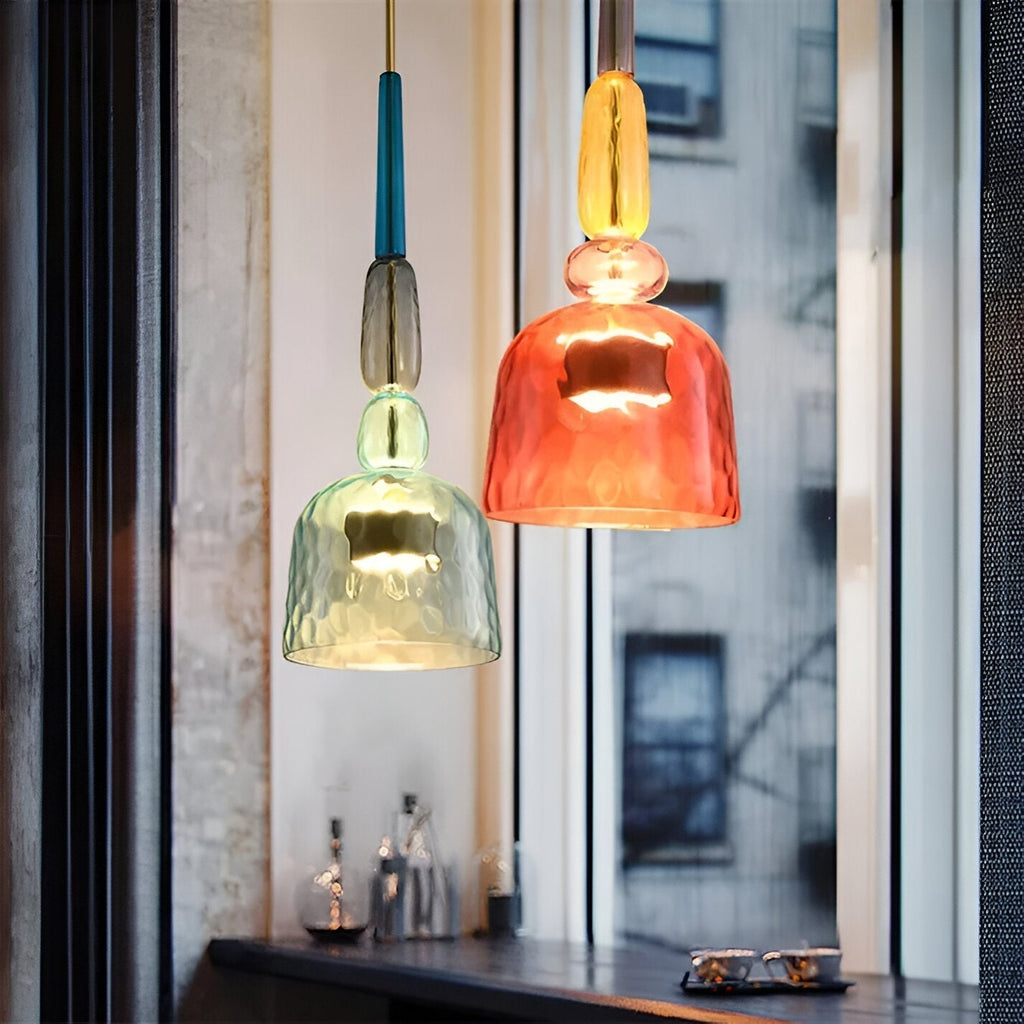 Lampada a sospensione in vetro colorato pastello con paralume a campana