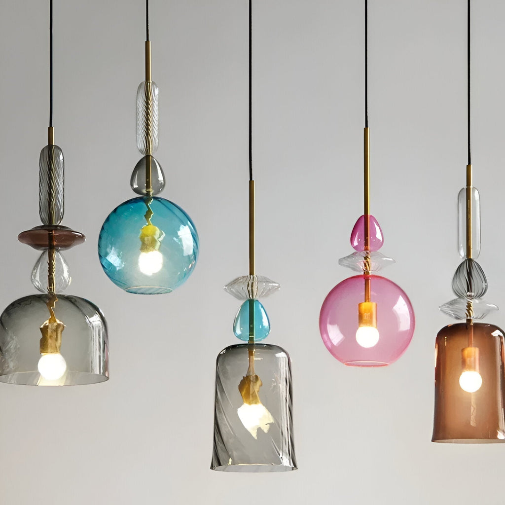 Lampada a sospensione in vetro colorato pastello con paralume a campana