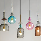 Lampada a sospensione in vetro colorato pastello con paralume a campana