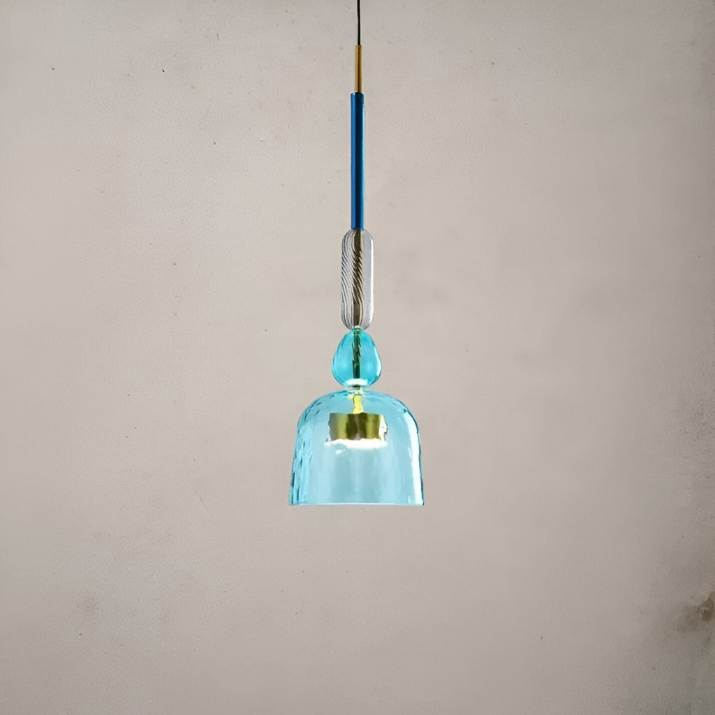 Lampada a sospensione in vetro colorato pastello con paralume a campana