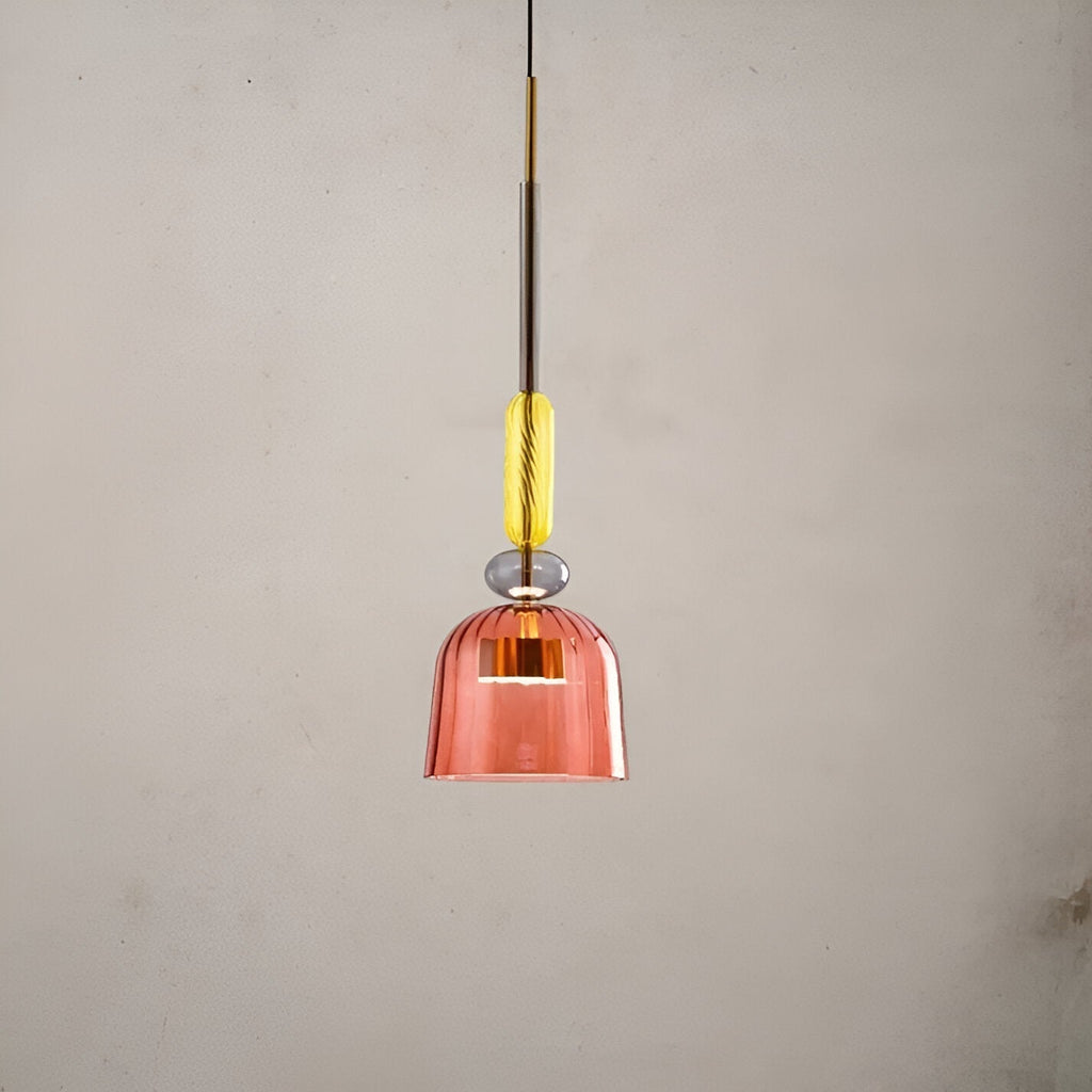 Lampada a sospensione in vetro colorato pastello con paralume a campana
