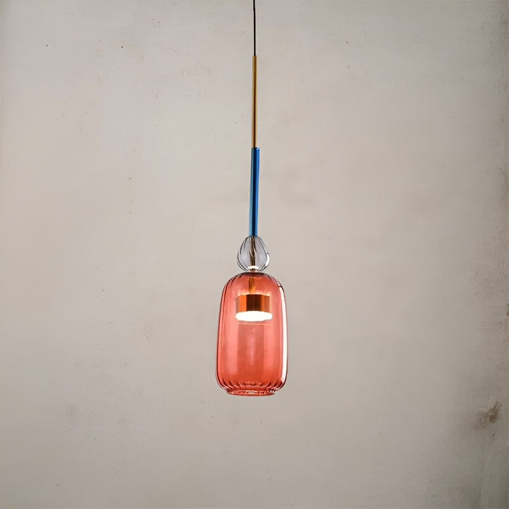 Lampada a sospensione in vetro colorato pastello con paralume a campana