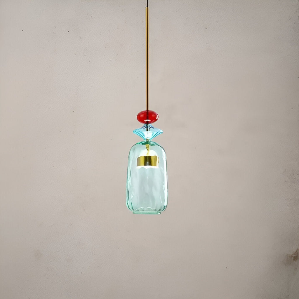 Lampada a sospensione in vetro colorato pastello con paralume a campana