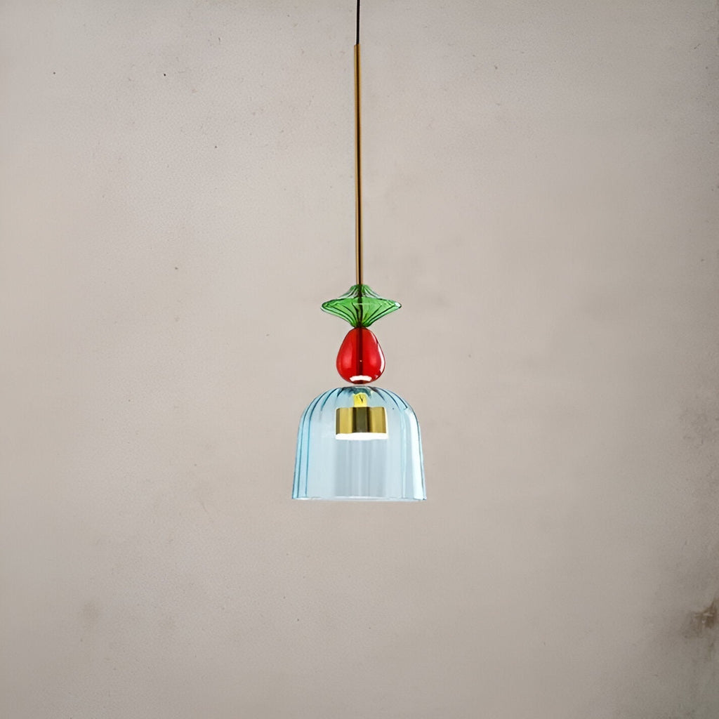 Lampada a sospensione in vetro colorato pastello con paralume a campana