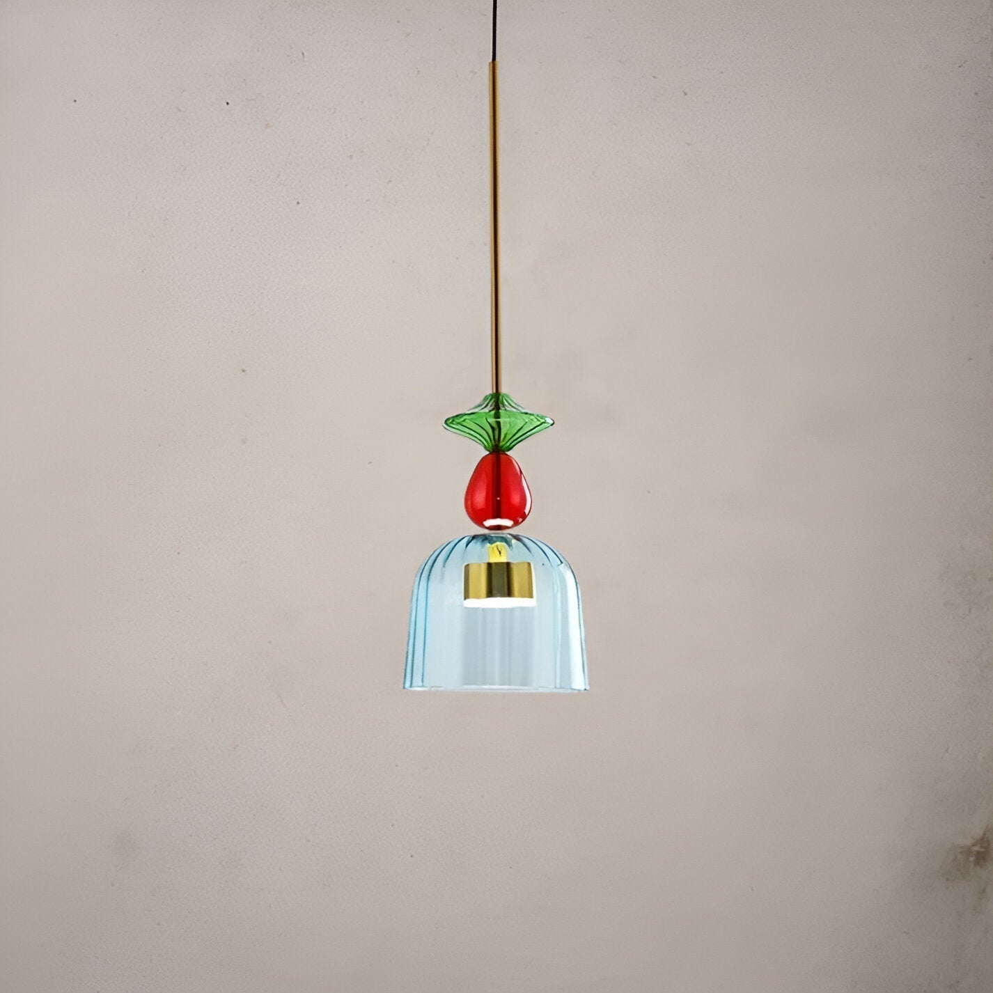 Lampada a sospensione in vetro colorato pastello con paralume a campana