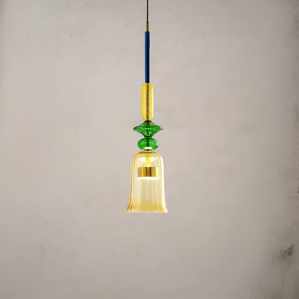 Lampada a sospensione in vetro colorato pastello con paralume a campana