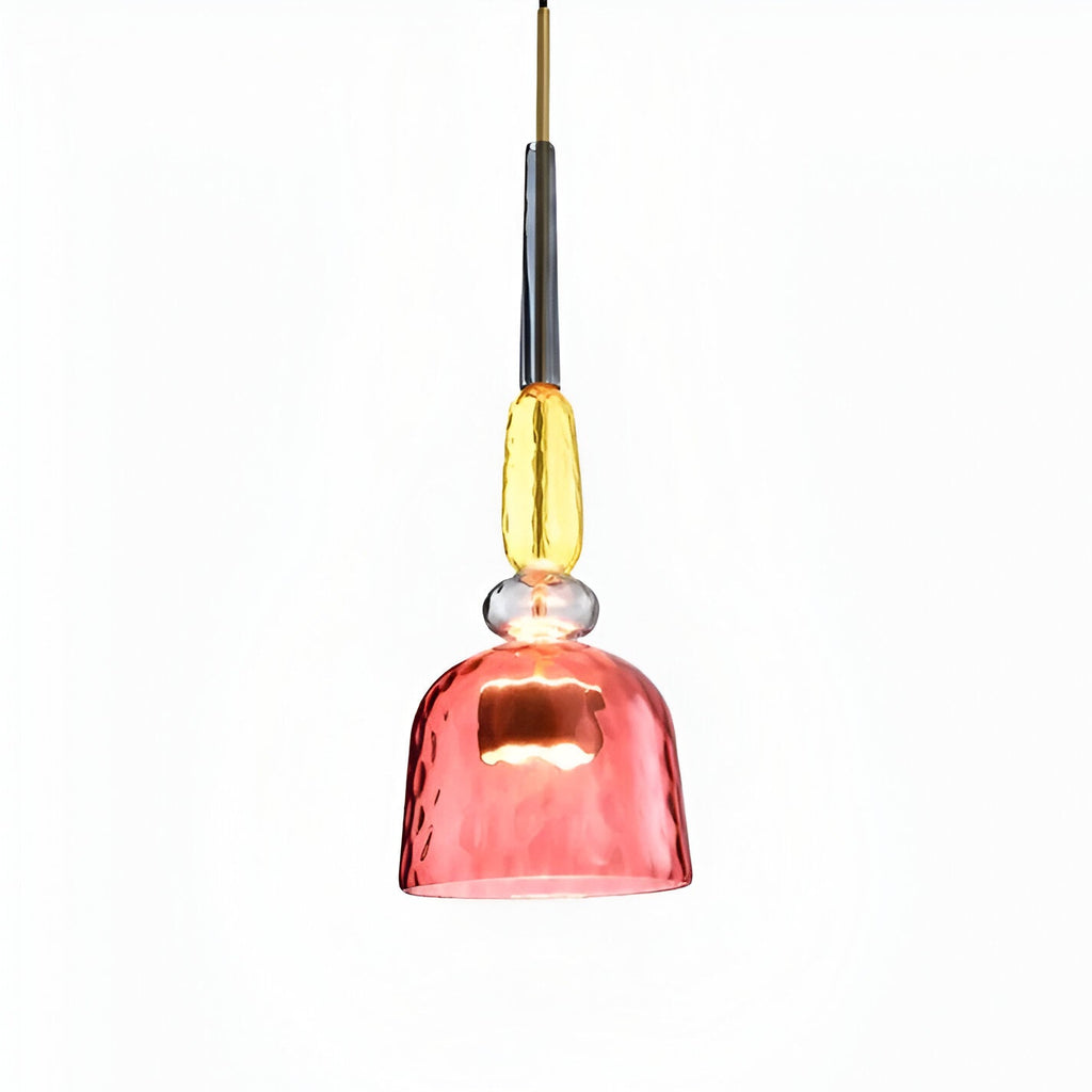 Lampada a sospensione in vetro colorato pastello con paralume a campana