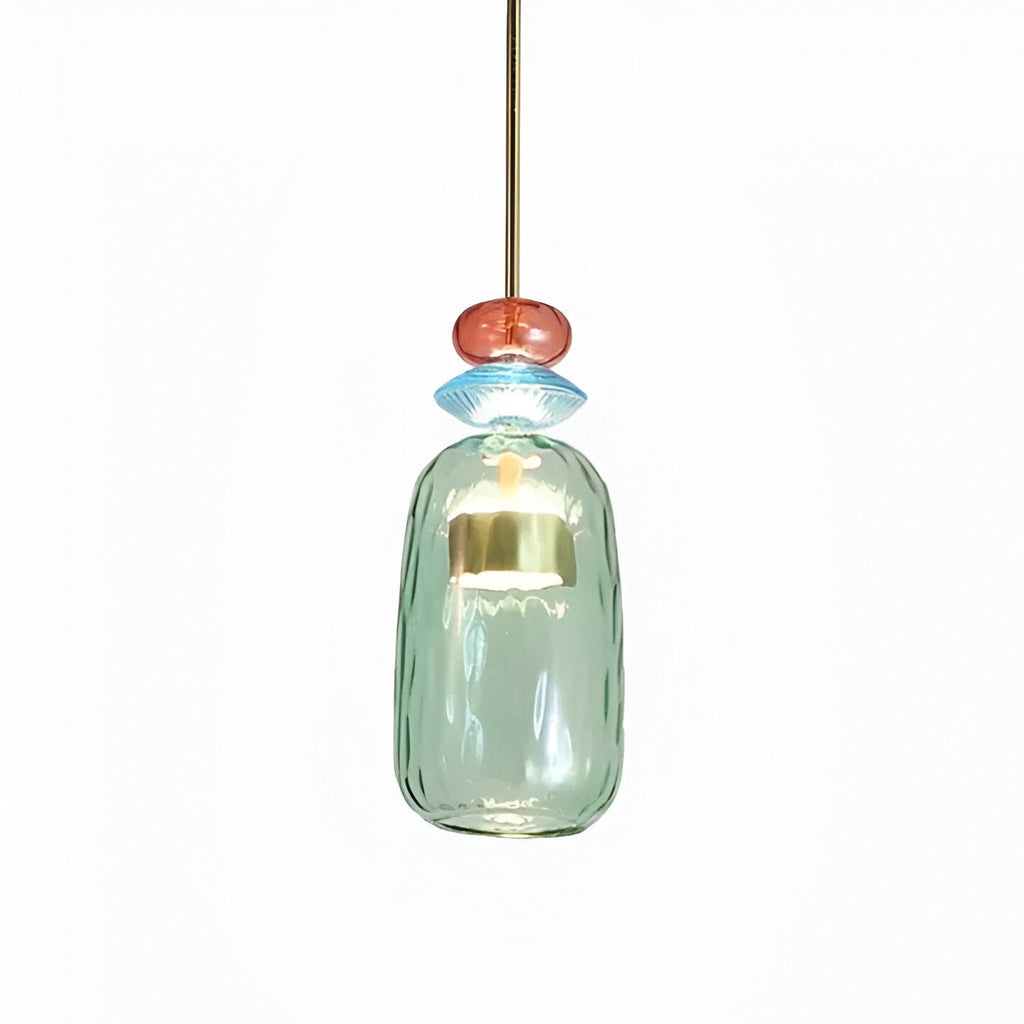 Lampada a sospensione in vetro colorato pastello con paralume a campana