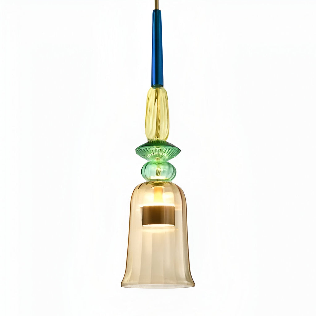 Lampada a sospensione in vetro colorato pastello con paralume a campana