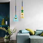 Lampada a sospensione in vetro colorato pastello con paralume a campana