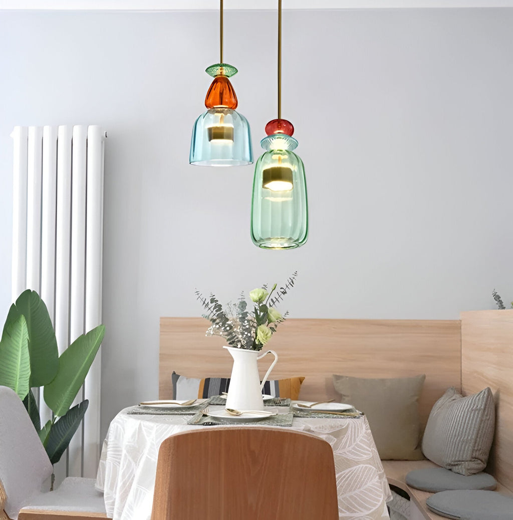 Lampada a sospensione in vetro colorato pastello con paralume a campana
