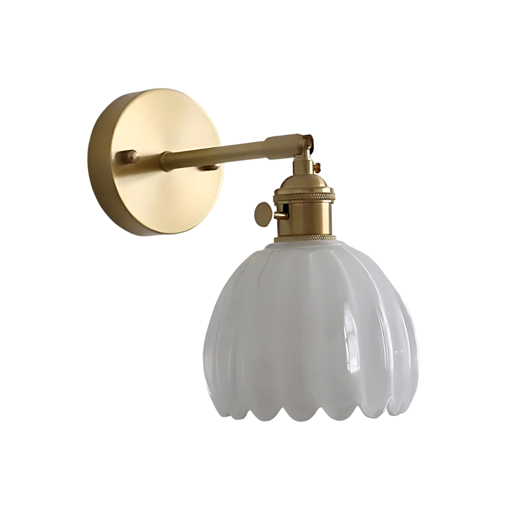 Applique da Parete in Vetro a Tulipano in Ottone Vintage 1 Luce