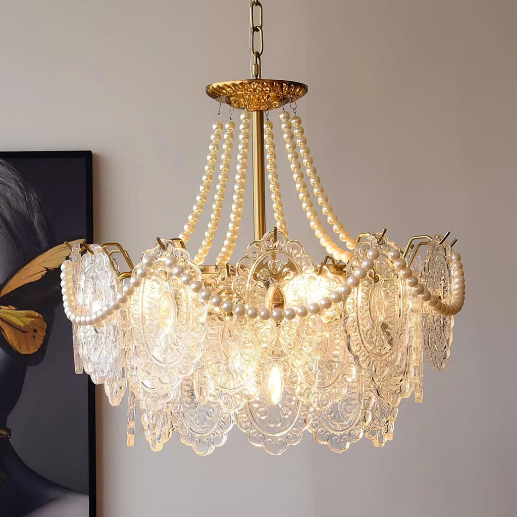 Lampadario in vetro perle
